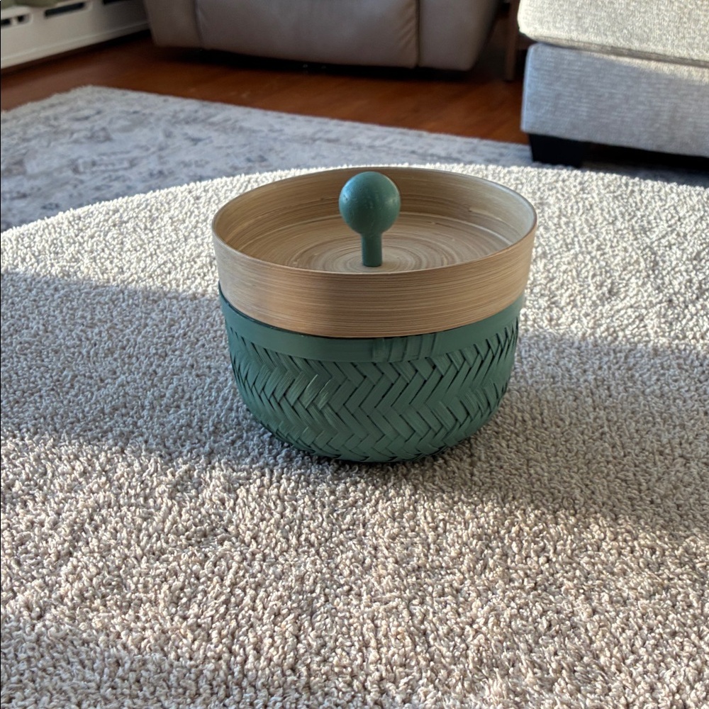 Woven Teal and Natural Basket with Lid